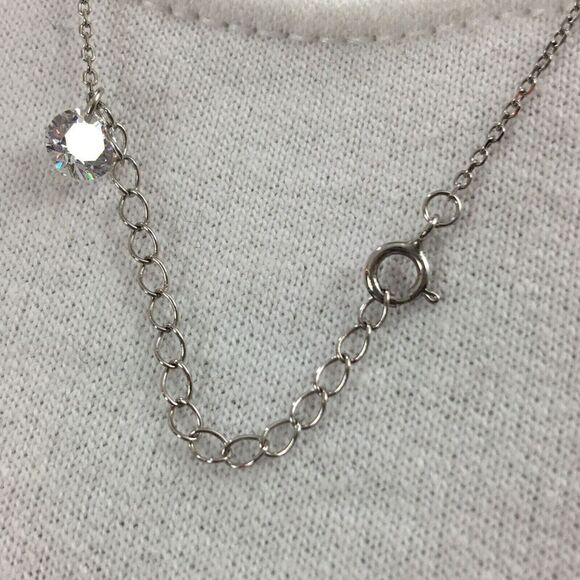 Sterling Silver Necklace Cubic Zirconia CZ 6mm Charm 17.5in Chain - Picture 15 of 16